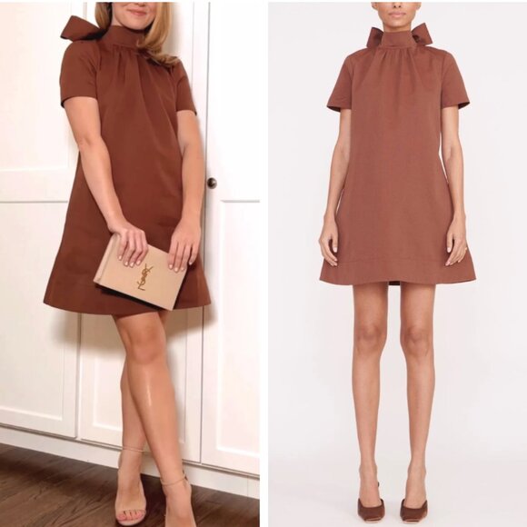 NWT STAUD Mini Ilana Dress Small Clove Cafe Brown Tan Bow Cocktail Event Party - Picture 1 of 9